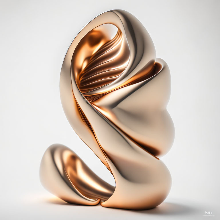 Shiny bronze abstract sculpture with twisted ribbon design