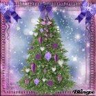 Colorful Christmas tree illustration with multicolored ornaments in a dreamlike snowy scene