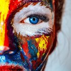 Colorful portrait of woman with wavy hair and expressive eyes