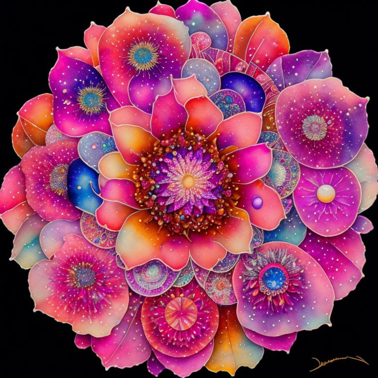 Colorful Mandala Artwork with Floral and Cosmic Elements