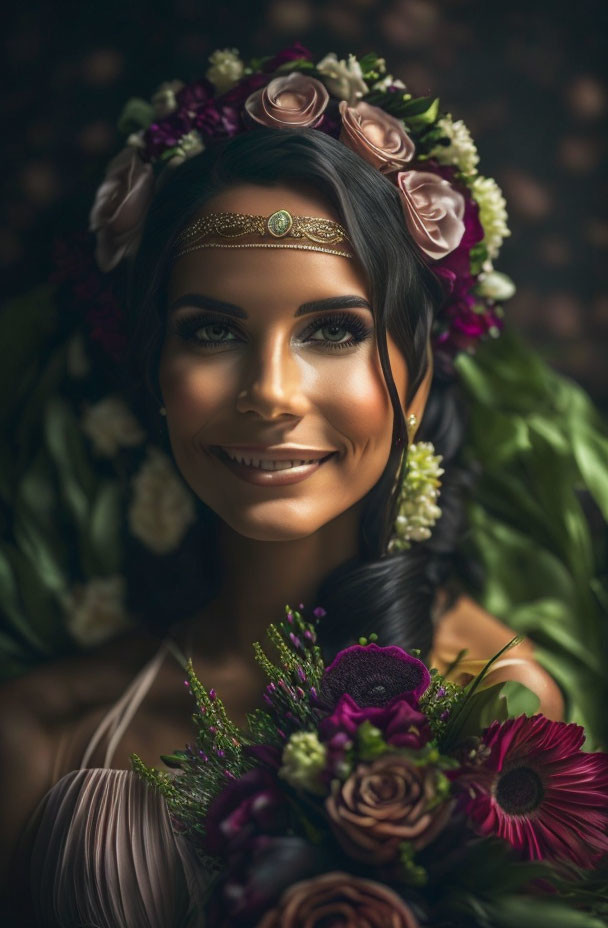 Floral Headpiece Woman with Bohemian Vibe