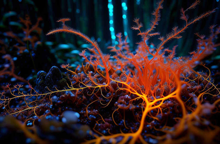 Vibrant Orange Coral in Dark Blue Underwater Scene