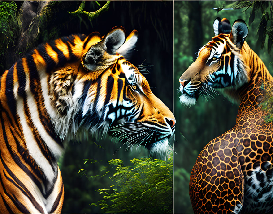 Tiger and Giraffe Hybrid in Forest Setting