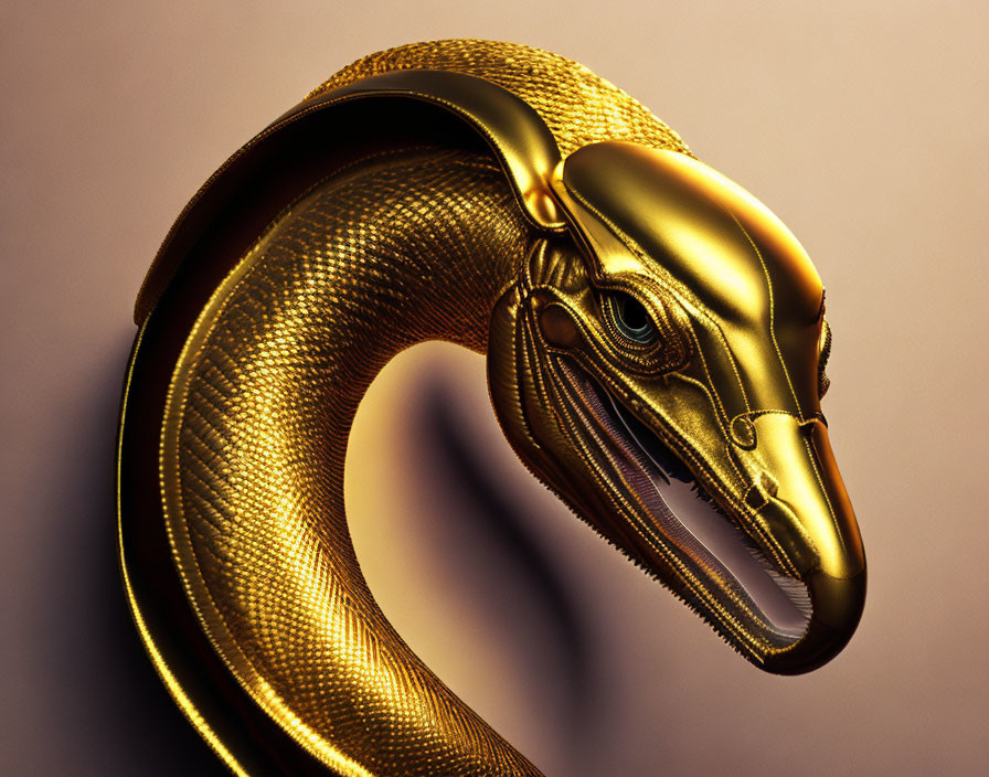 Golden Metallic Serpent Sculpture Loop on Soft Brown Background