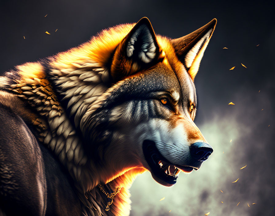 Detailed Wolf Image with Orange and Yellow Glow