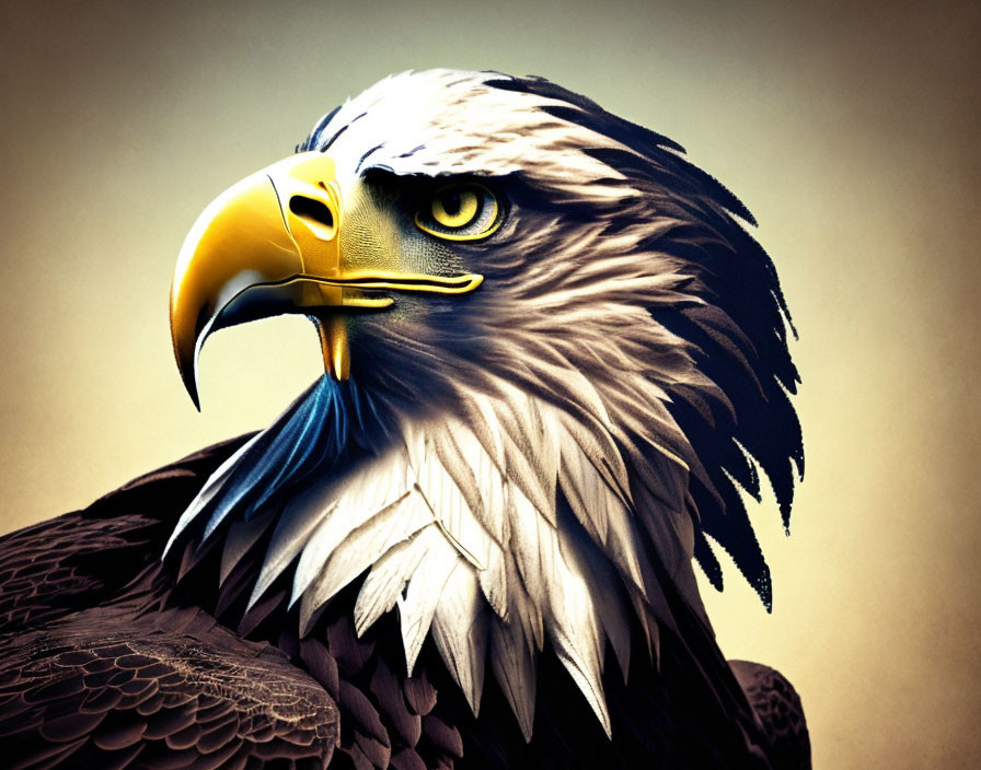 Majestic bald eagle head with yellow eyes and beak