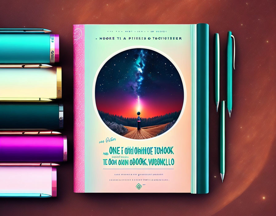 Colorful Night Sky Themed Notebook with Pens and Pencils