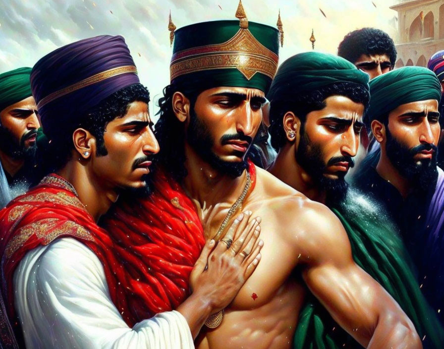 Vibrant Middle Eastern men illustration in traditional attire