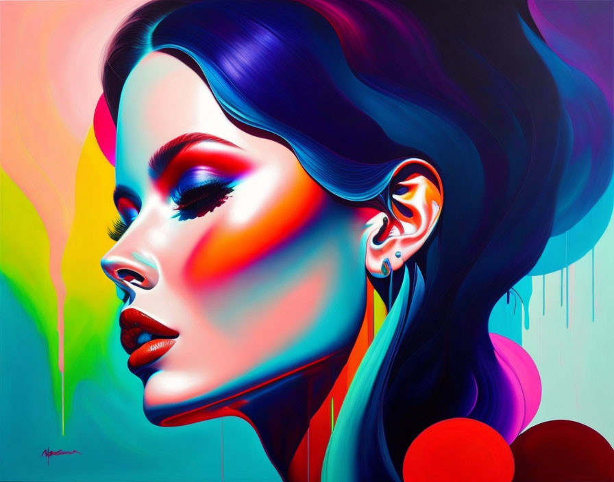 Colorful abstract woman's profile illustration with vibrant makeup