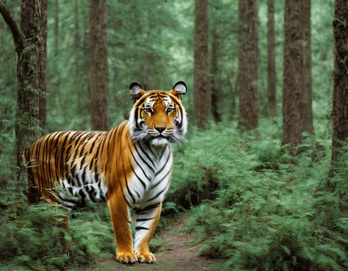 Majestic tiger in lush forest setting