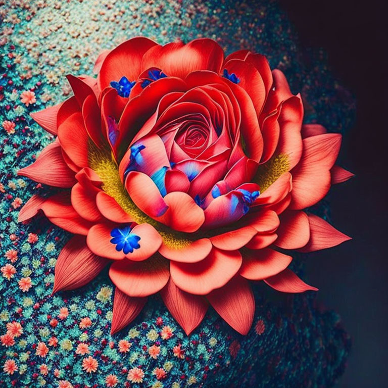 Red and Blue Floral Arrangement on Textured Background