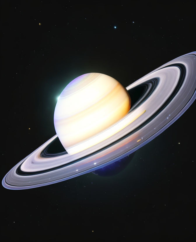 Saturn with Prominent Ring System in Space