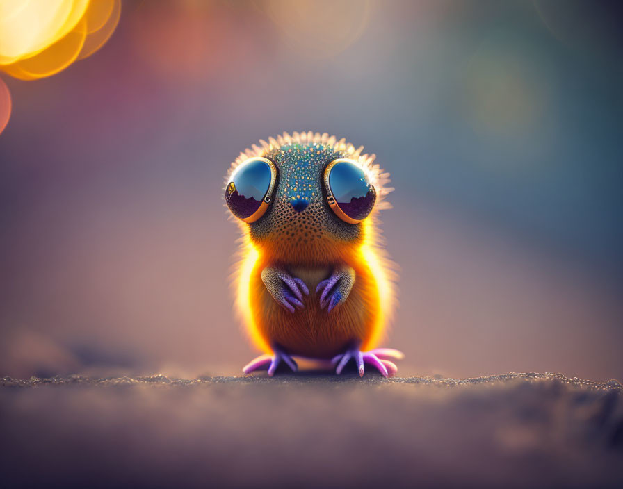 Colorful Animated Orange Creature with Expressive Eyes on Blurred Background