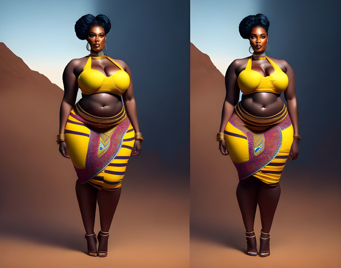 Vibrant digital illustration of woman in African attire with stylish updo