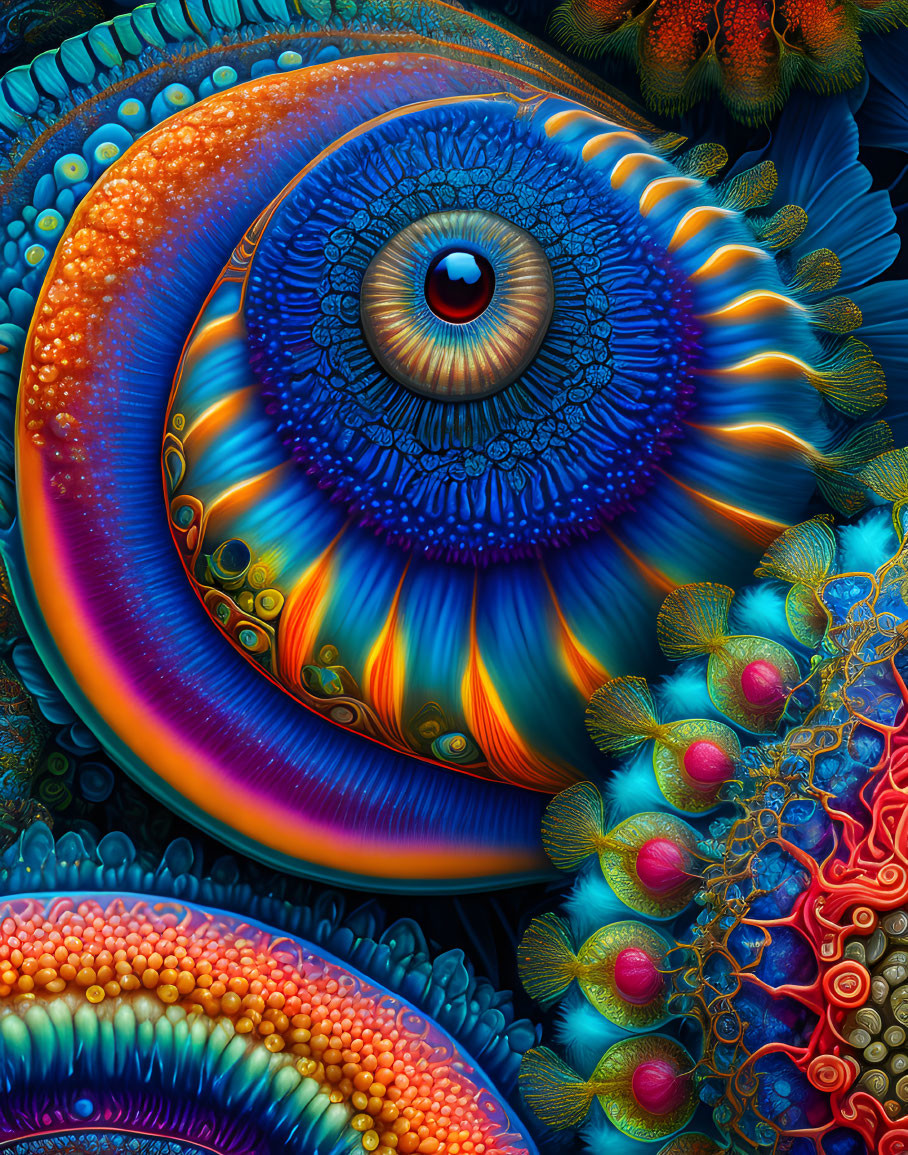 Colorful Eye Centerpiece with Intricate Patterns in Digital Art