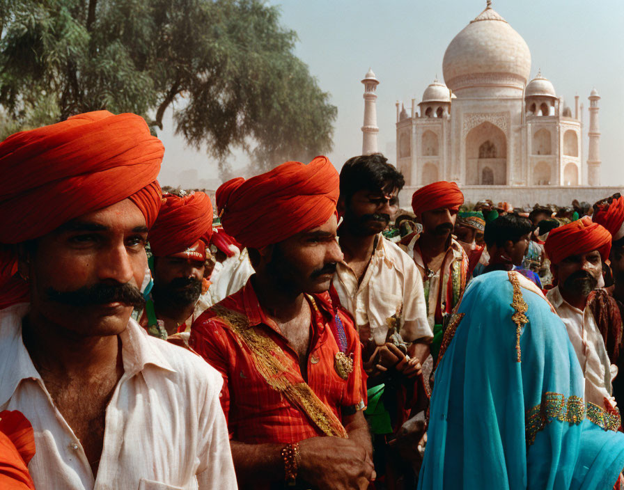 Traditional Indian Attire with Taj Mahal Background