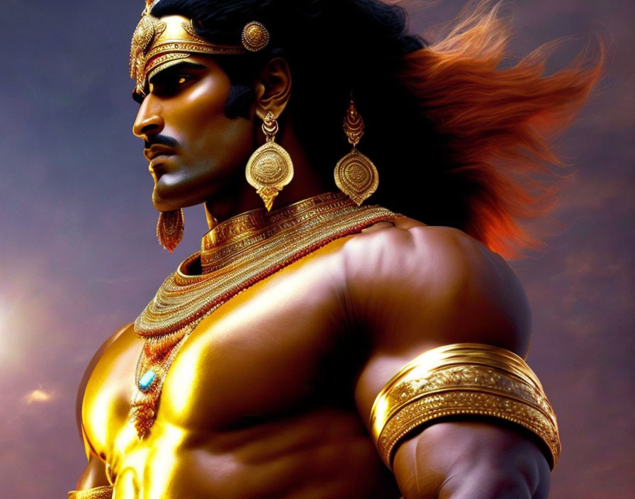 Male character with traditional Indian adornments and fierce demeanor