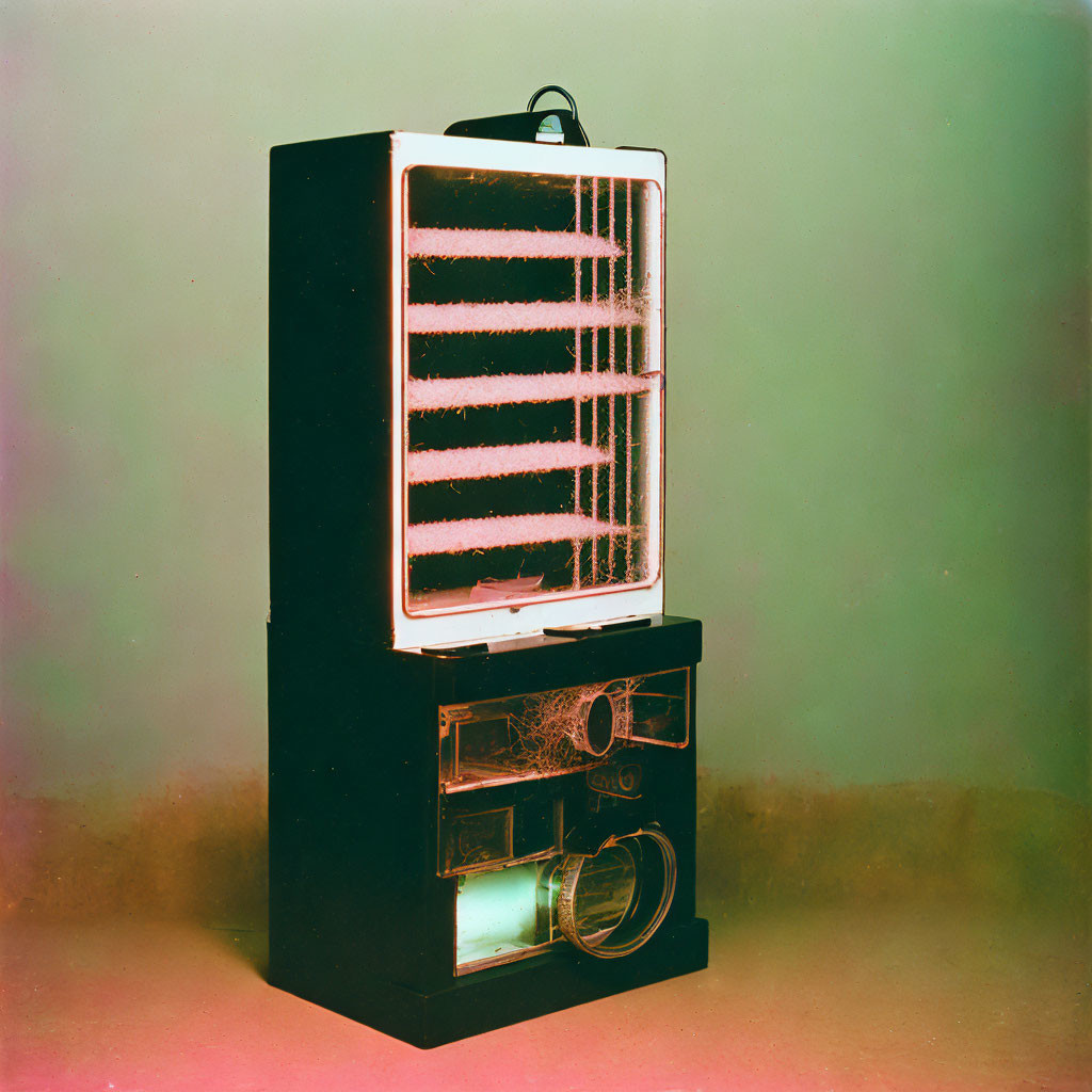 Vintage Portable Heater and Retro Radio on Multi-Colored Background