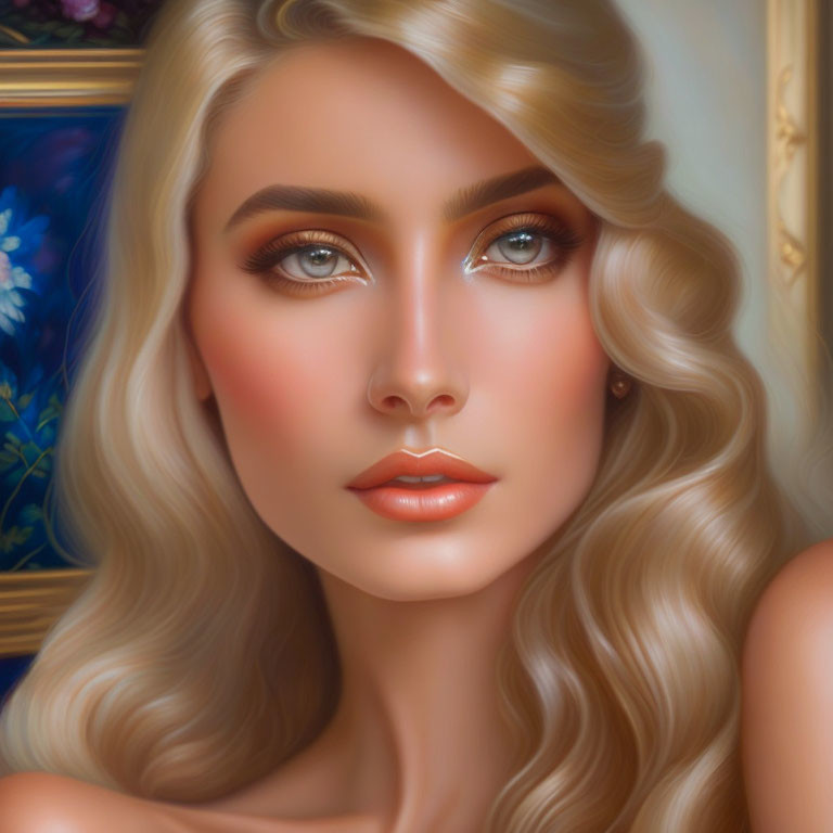 Blonde woman with blue eyes in digital portrait