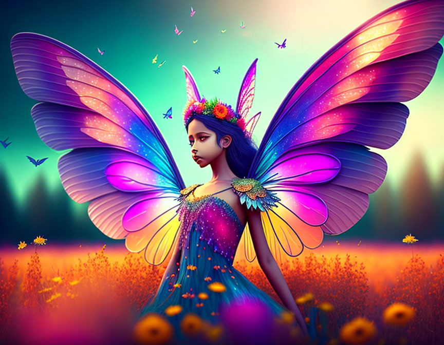 Colorful Fairy Illustration in Enchanted Forest