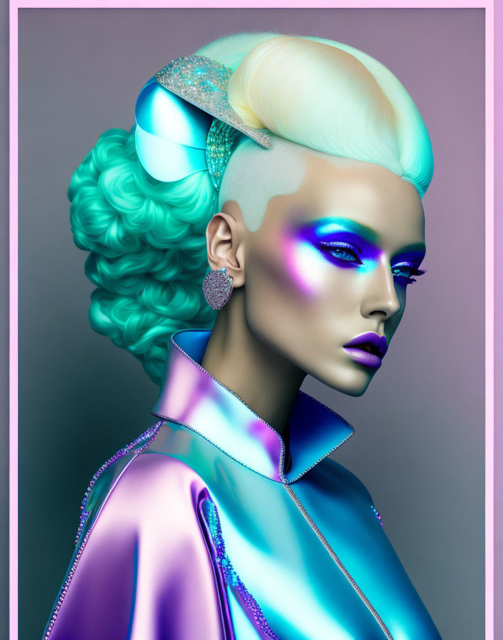 Person with Blue Skin, Bold Makeup, and Futuristic Hair Portrait