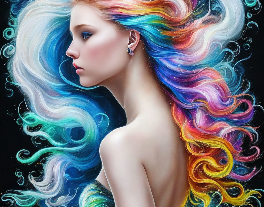 Vibrant Spectrum Multicolored Hair Profile View Art Print