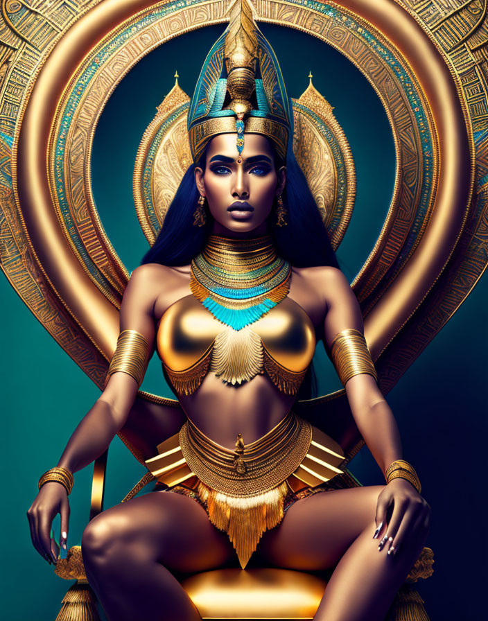 Digital Artwork: Woman as Egyptian Goddess with Gold Jewelry