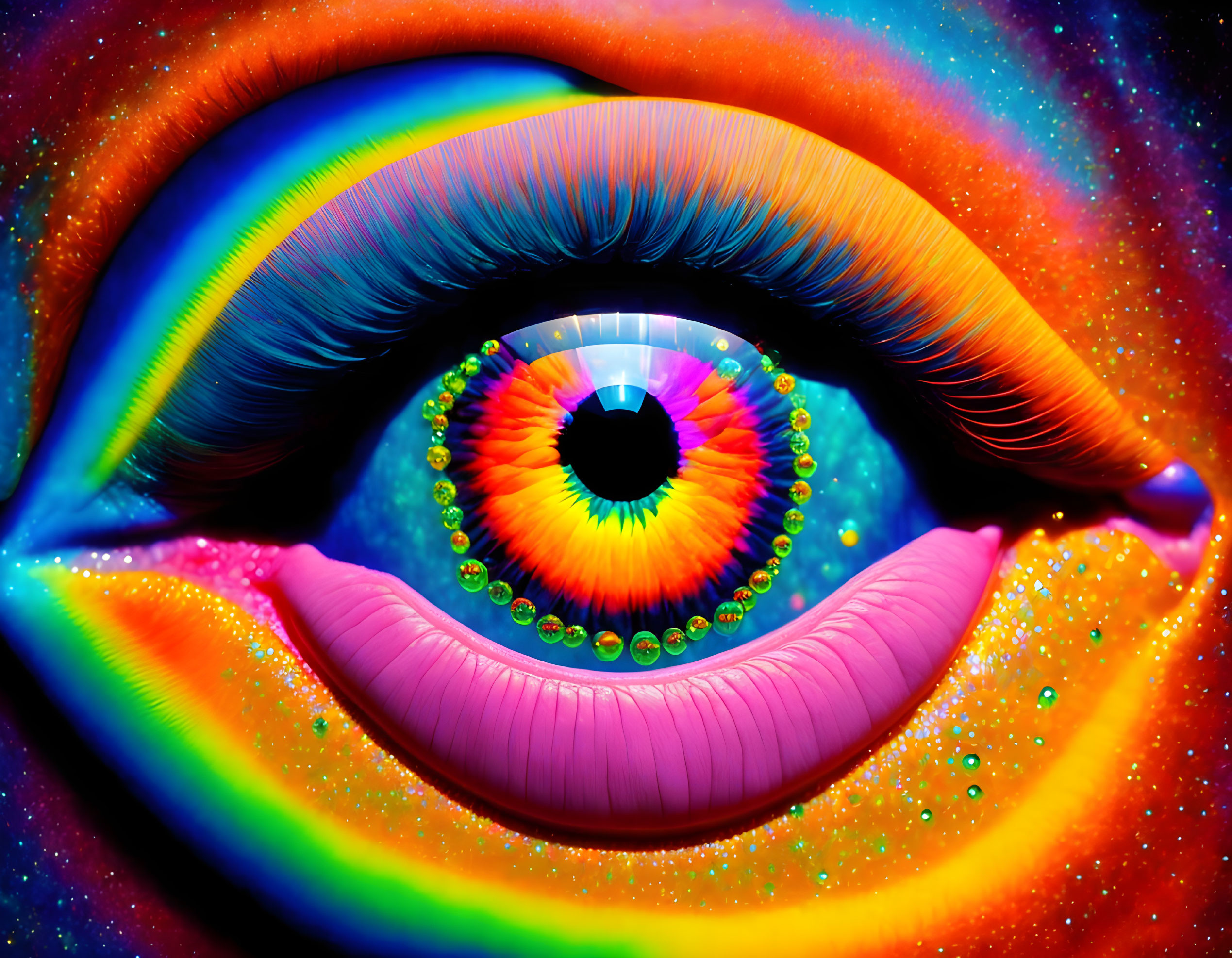 Colorful Psychedelic Eye Artwork with Spectral and Rainbow Patterns