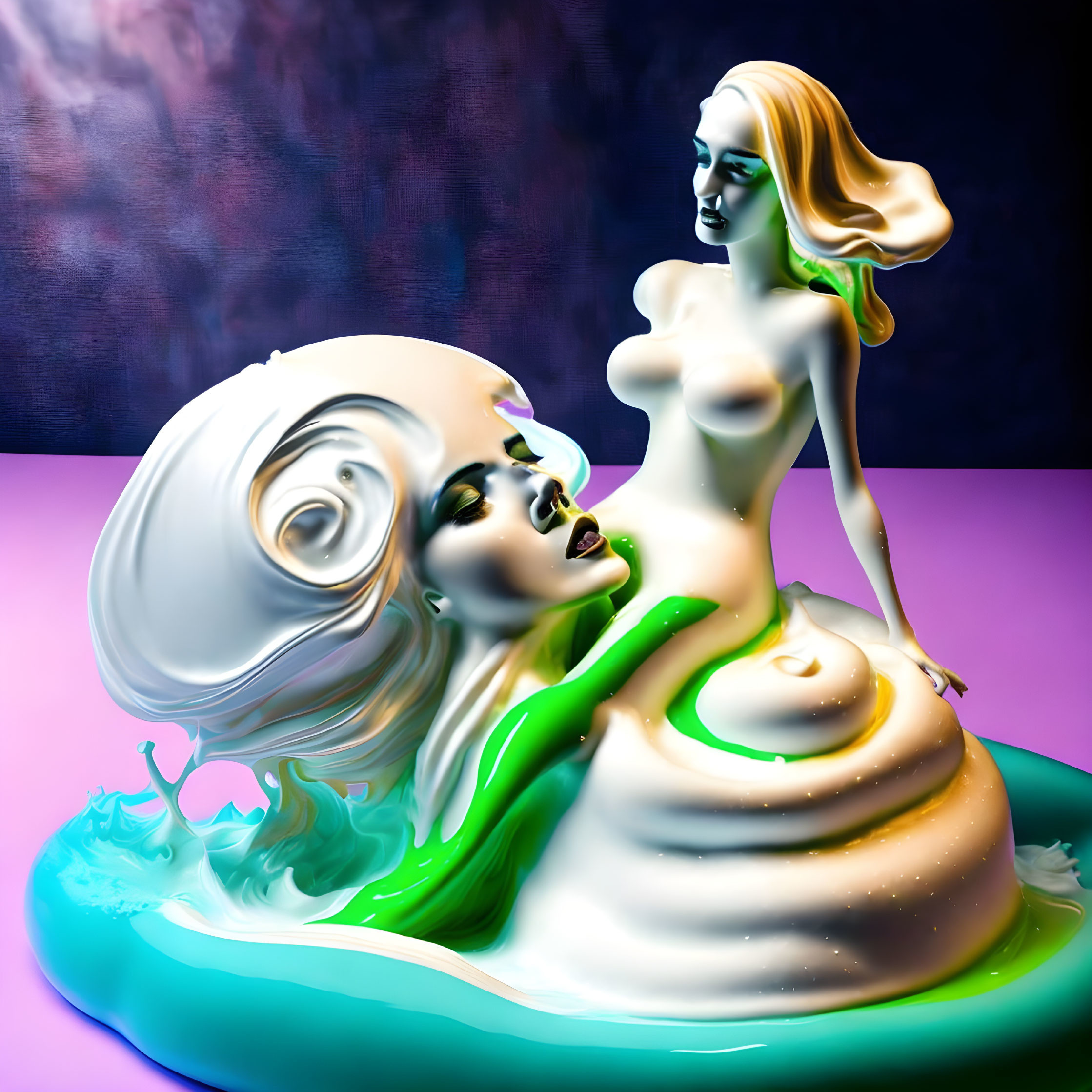 Surreal Artwork: Stylized Women Merge with Liquid Forms