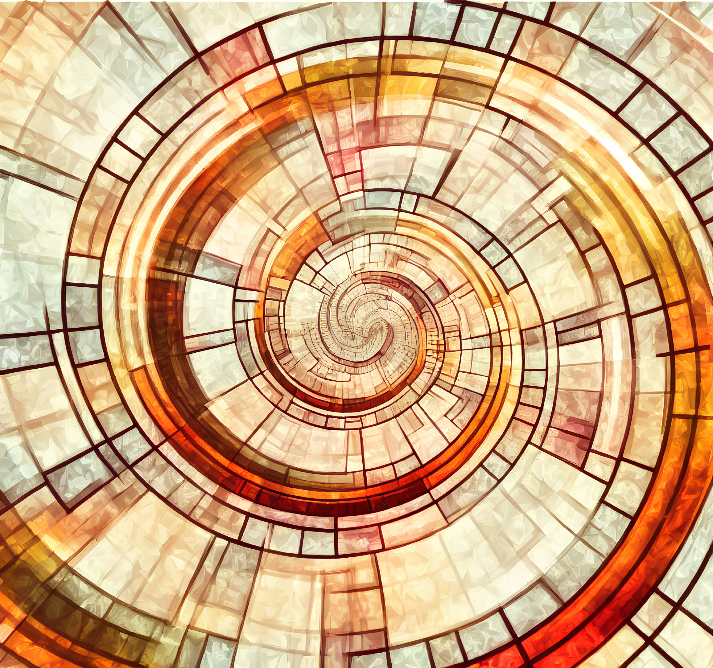 Abstract Spiral Graphic with Warm Tones and Geometric Shapes