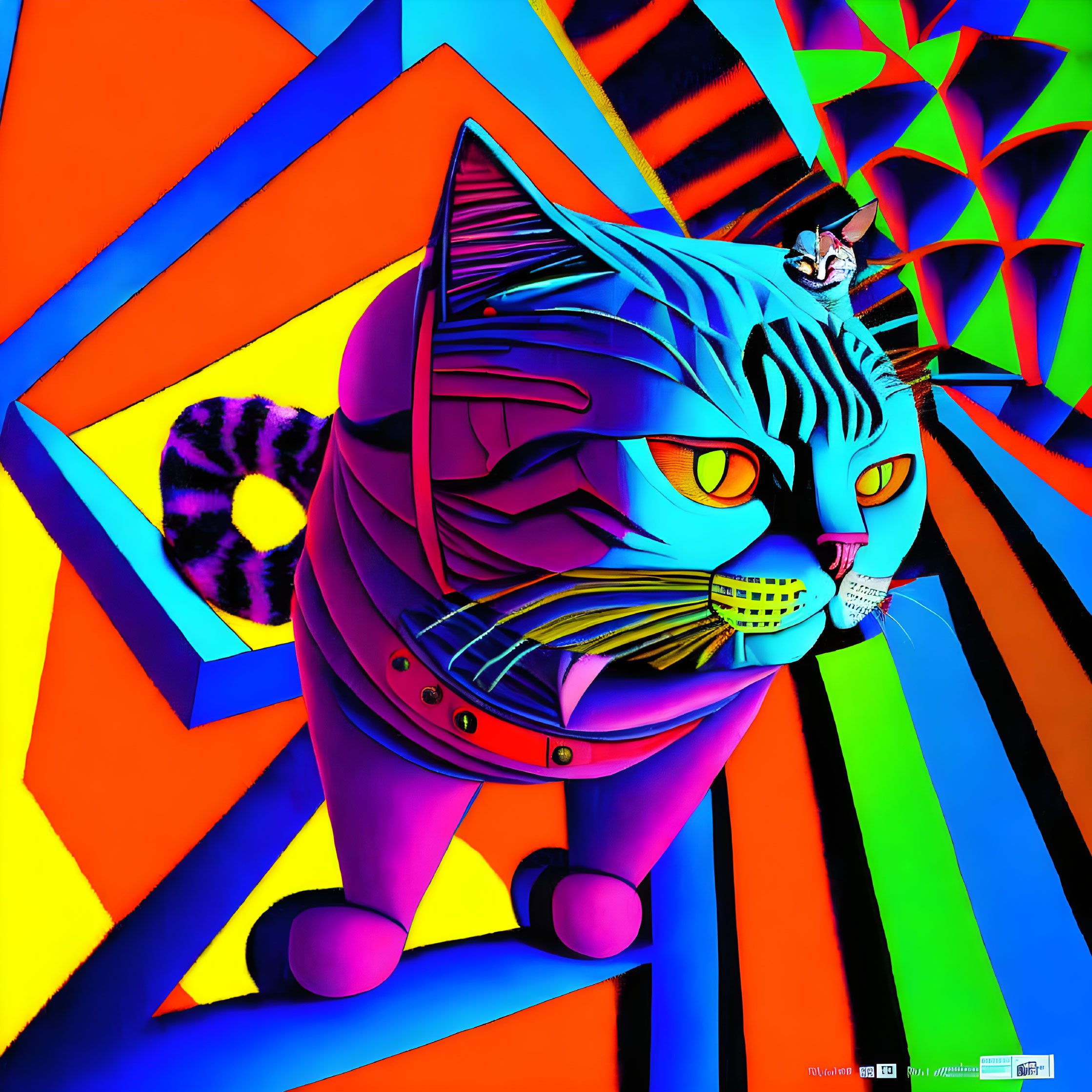 Colorful Geometric Background with Stylized Cat Patterns