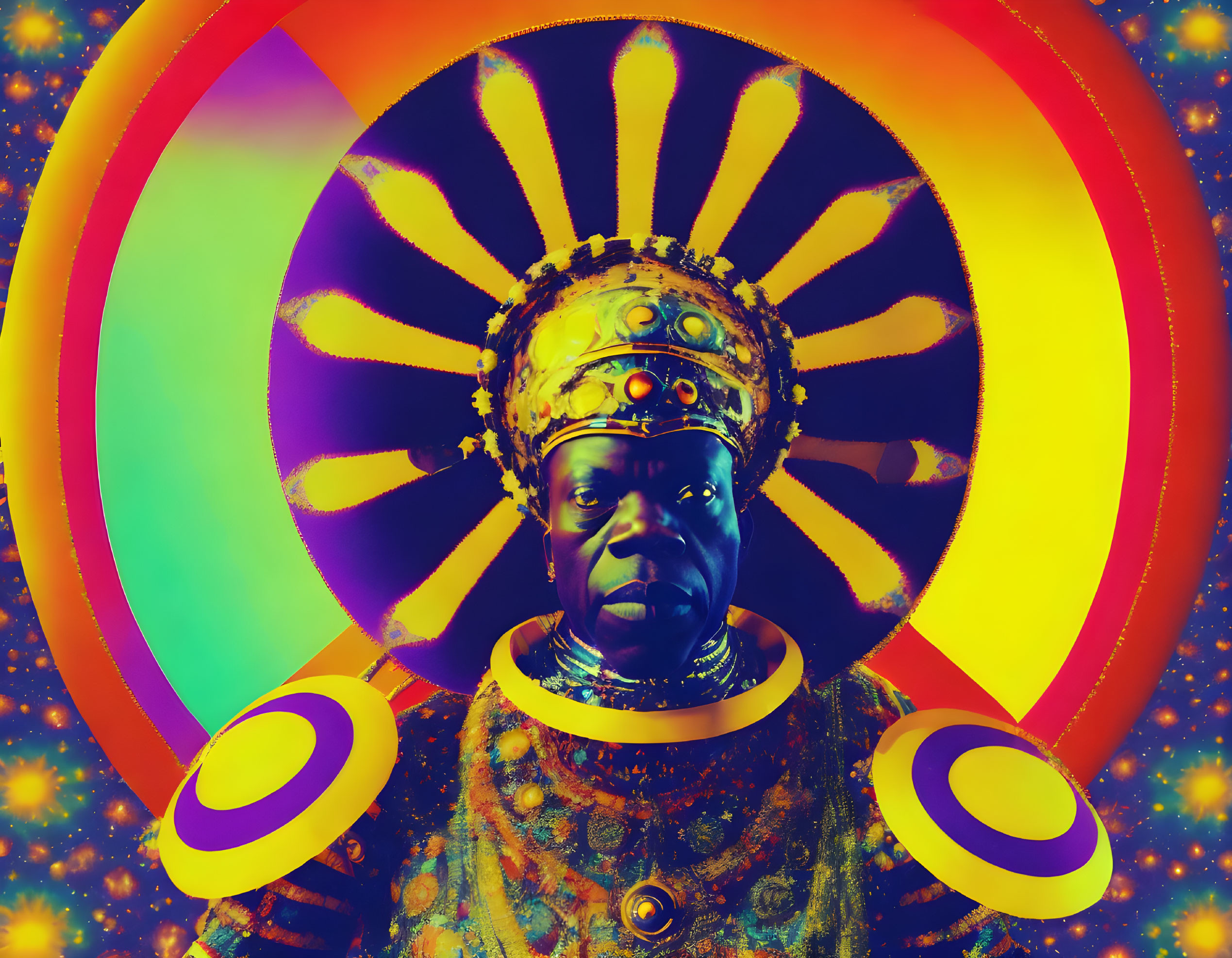 Colorful Psychedelic Portrait of Individual in Royal Attire