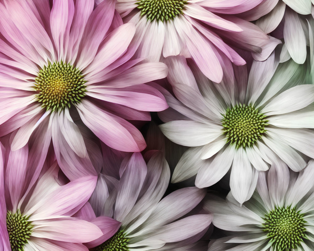 Detailed Pink and White Daisy Flowers Close-Up Shot