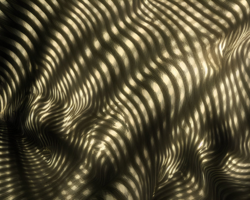 Golden wavy lines on dark background: optical illusion art.