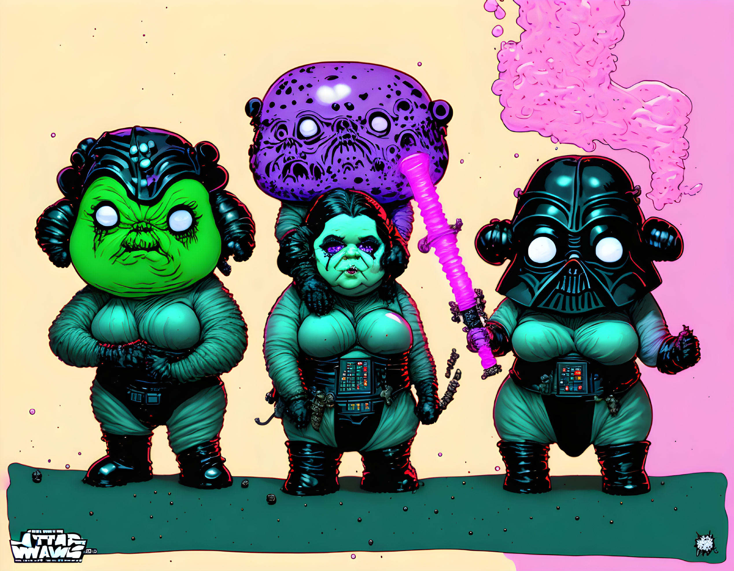 Colorful Stylized Cartoon Characters Resembling Star Wars Figures