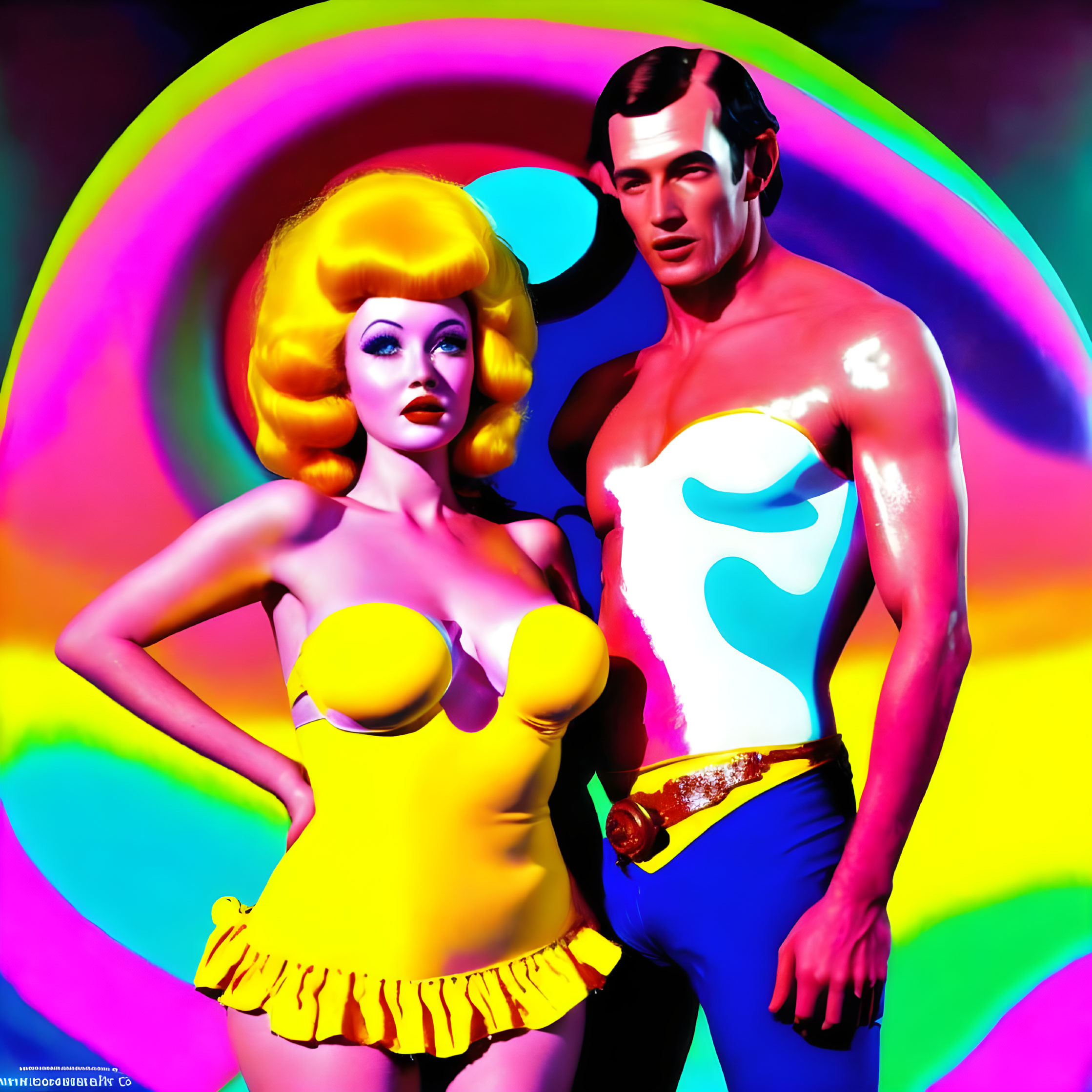 Colorful Retro-Styled Couple in Psychedelic Digital Art