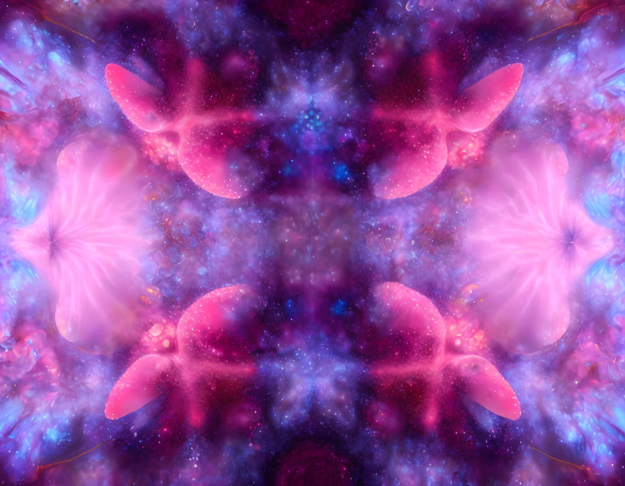 Symmetrical Pink and Blue Celestial Clouds in Kaleidoscopic Image