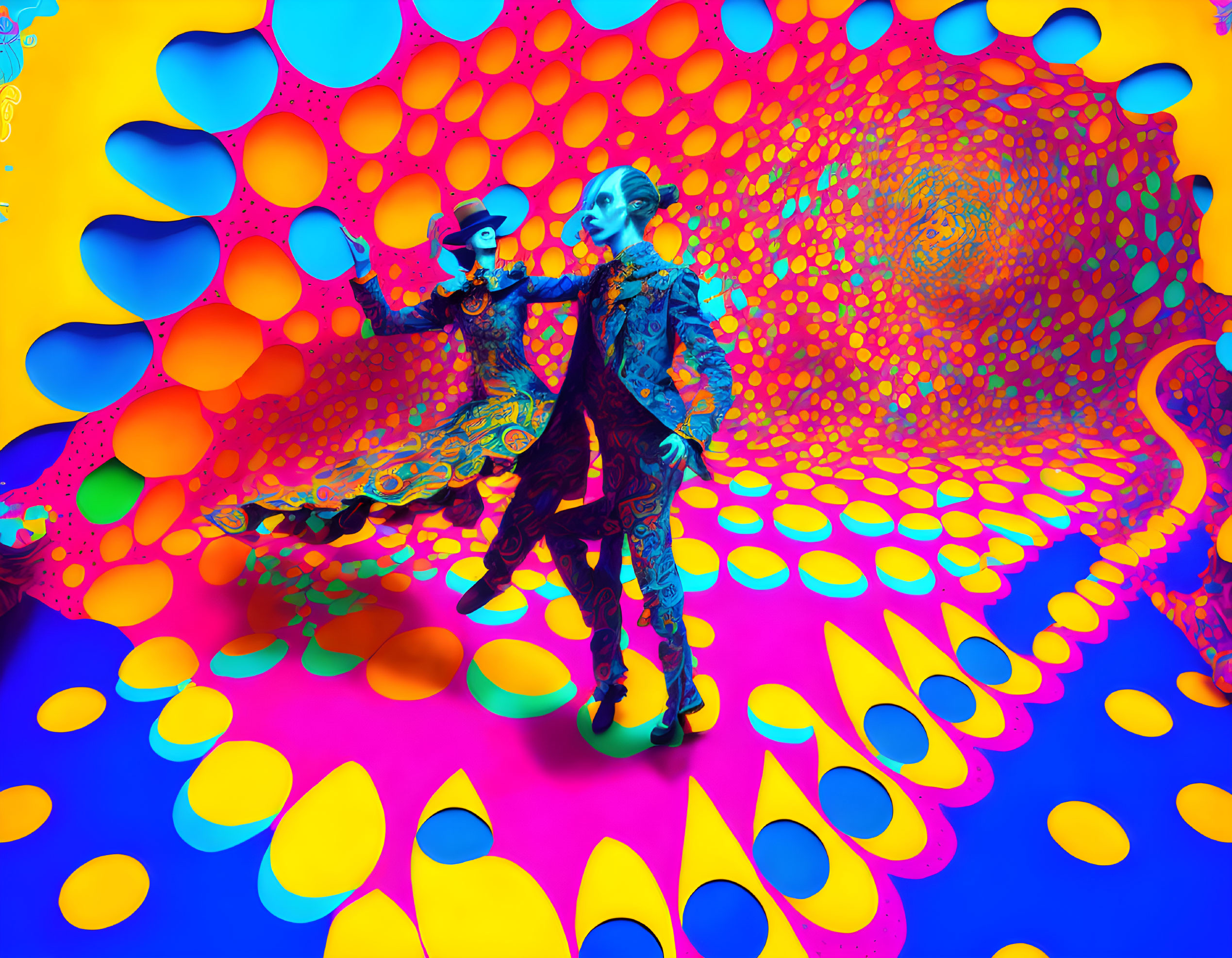 Colorful Psychedelic Room with Dancing Figures