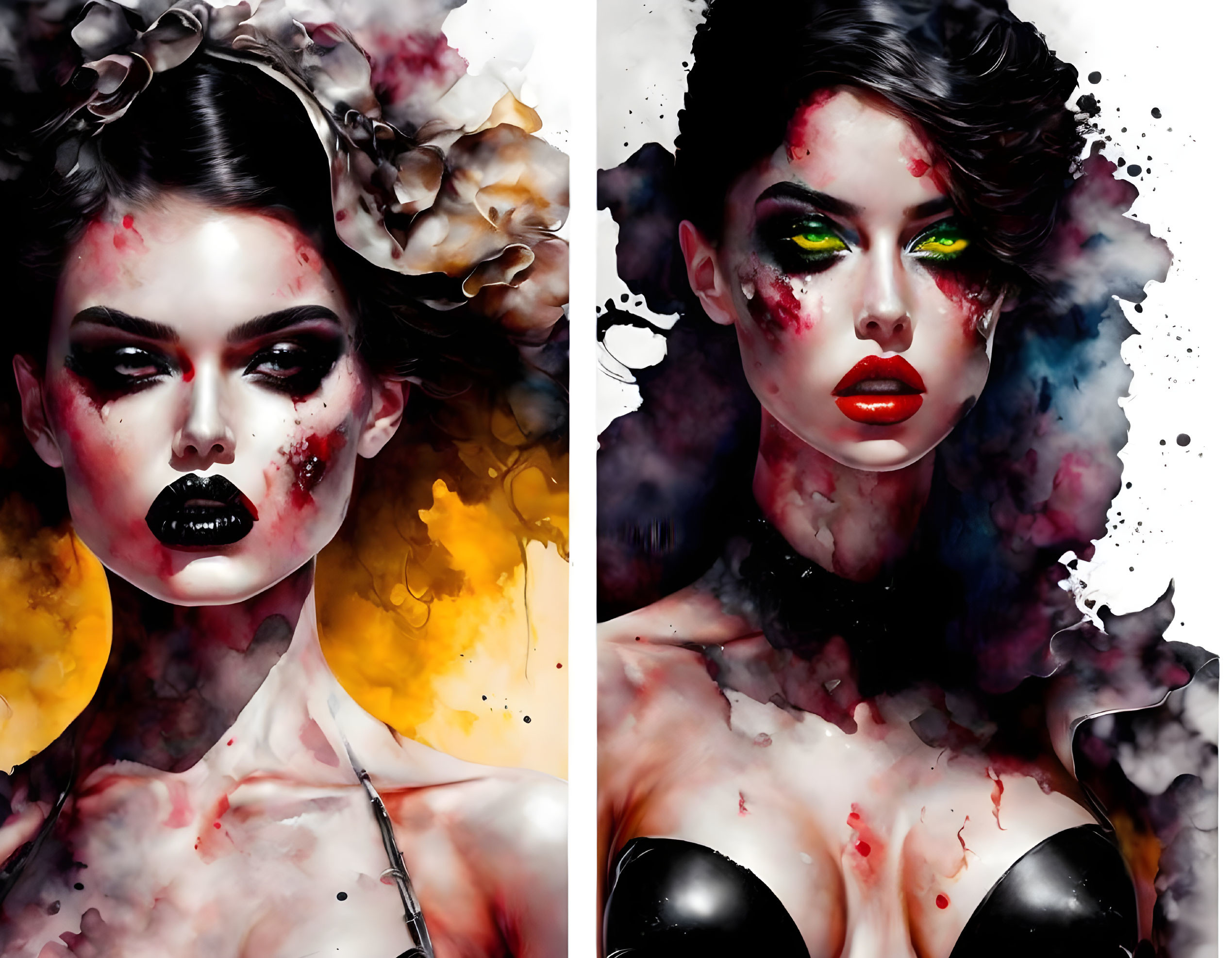 Colorful Ink Blending in Dramatic Makeup Portraits