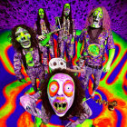 Psychedelic zombie band with tie-dye background