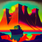 Colorful ship painting with unique sunset scene