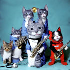 Cats with Human-Like Features in a Whimsical Band