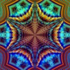 Psychedelic image with kaleidoscopic eyes and blue faces.