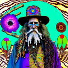 Colorful Illustration of Elderly Man in Psychedelic Setting