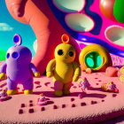 Vibrant Fantasy Landscape with Colorful Animated Characters