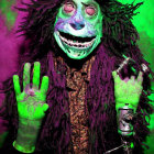 Vibrant green-skinned character with neon green hand on purple background