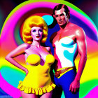 Colorful Retro-Styled Couple in Psychedelic Digital Art