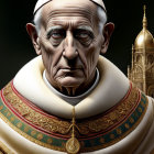 Hyper-realistic digital portrait of elderly man in papal vestments