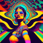 Colorful Psychedelic Portrait with Traditional Indian Adornments