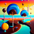 Colorful surreal landscape with candy-themed elements